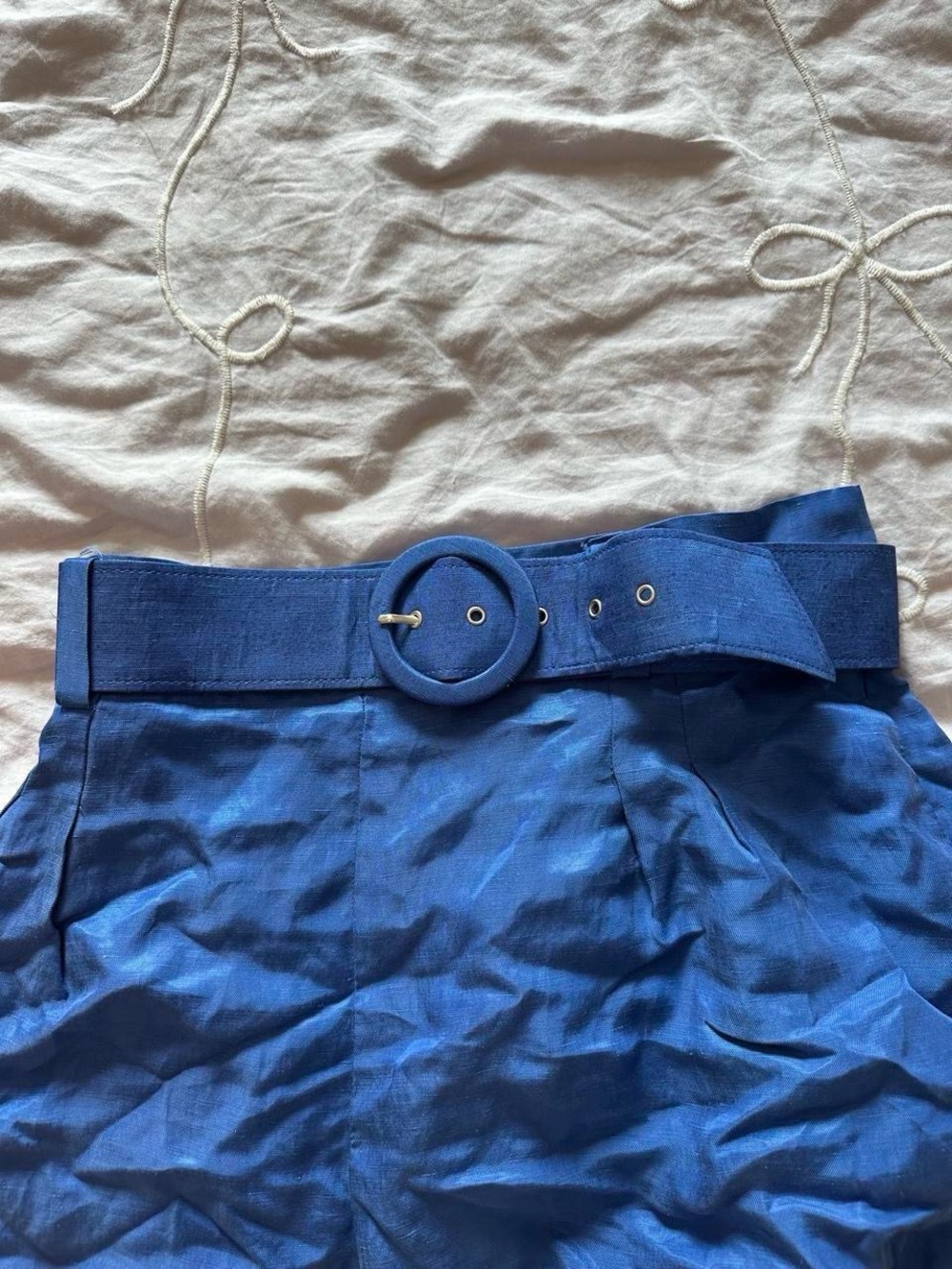 Lavender Brown Royal Blue Linen Double-Lined Shorts with Belt